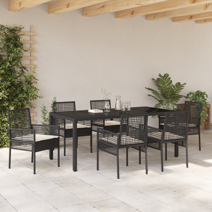 Set de dining pentru grădină, 7 piese, cu perne, rattan negru - WALTI WALTI