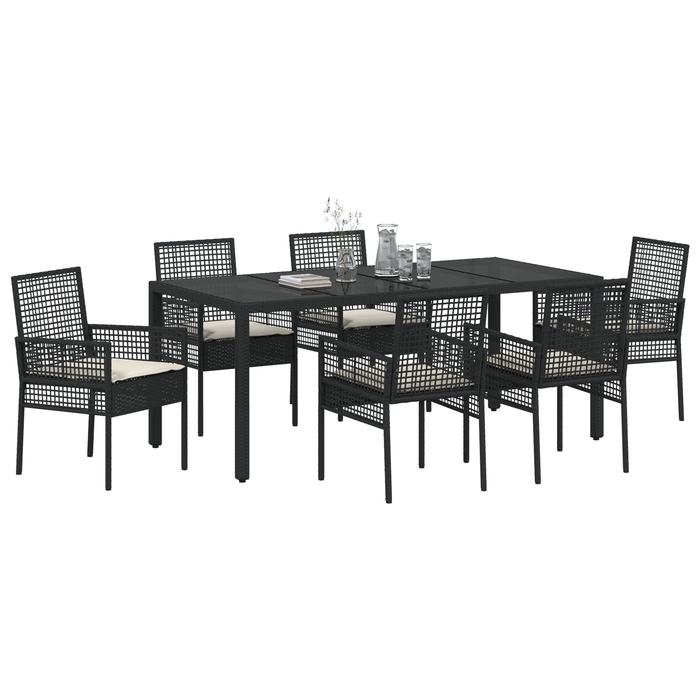 Set de dining pentru grădină, 7 piese, cu perne, rattan negru - WALTI WALTI