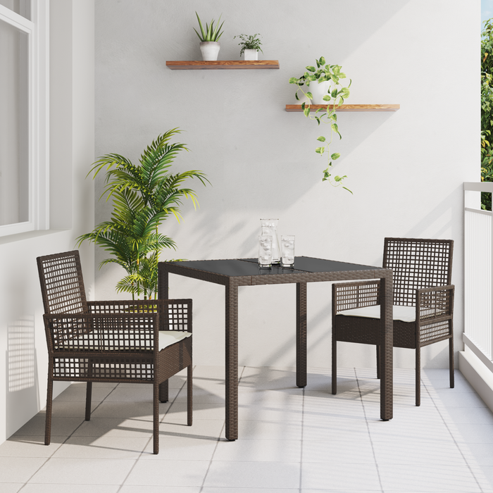 Set de dining pentru grădină vidaXL 3 piese cu perne maro din poliratan - WALTI WALTI