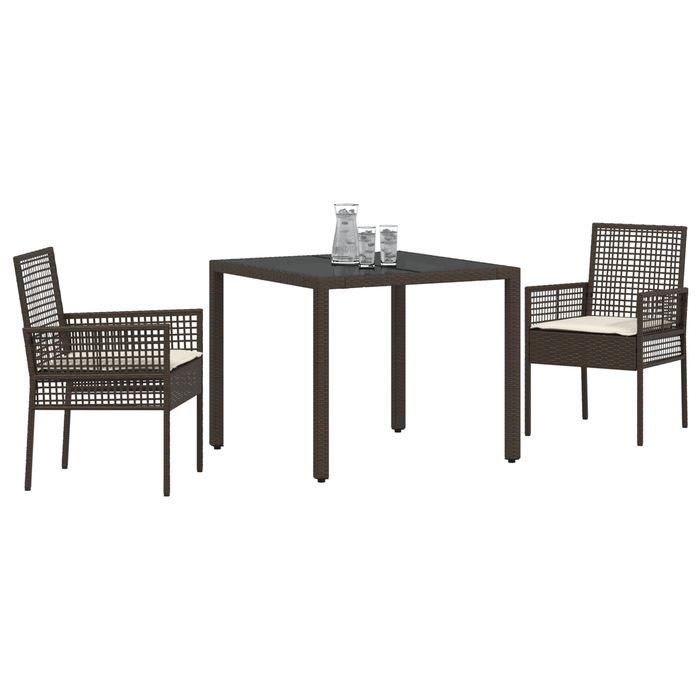 Set de dining pentru grădină vidaXL 3 piese cu perne maro din poliratan - WALTI WALTI