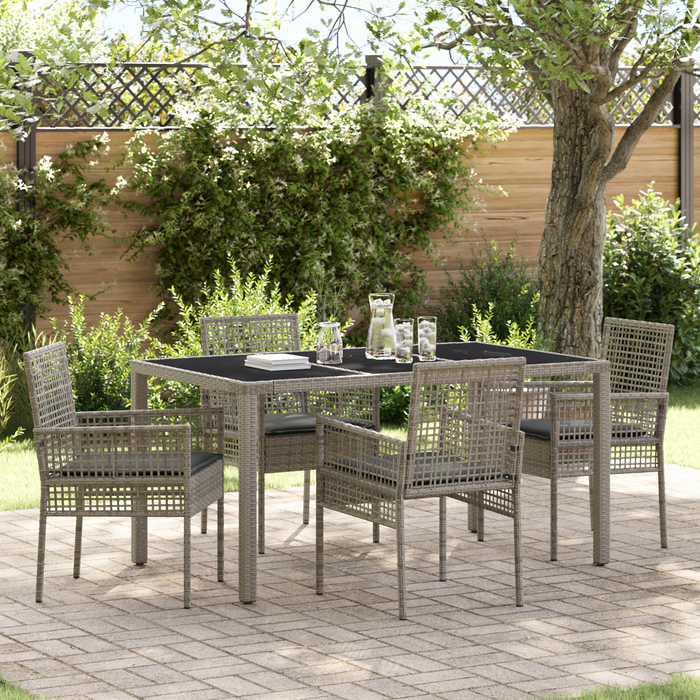 Set de dining pentru grădină vidaXL, 5 piese, cu perne, gri, din poliratan - WALTI WALTI
