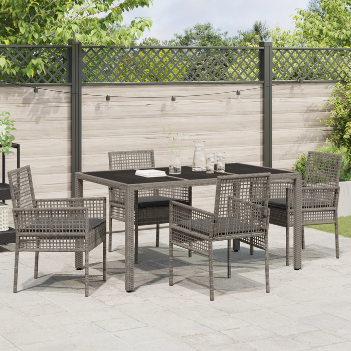 Set de dining pentru grădină vidaXL, 5 piese, cu perne, gri, din poliratan - WALTI WALTI