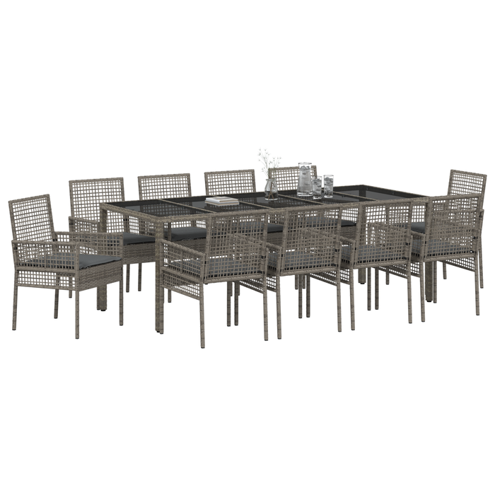 Set de dining pentru grădină , 11 piese cu perne, gri, din ratan poliester - WALTI WALTI