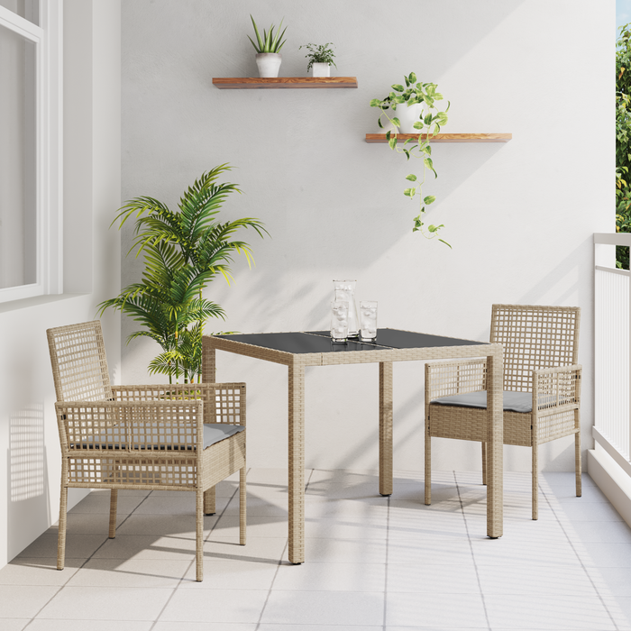 Set de dining pentru grădină din 3 piese cu perne Bej din Poliratan - WALTI WALTI