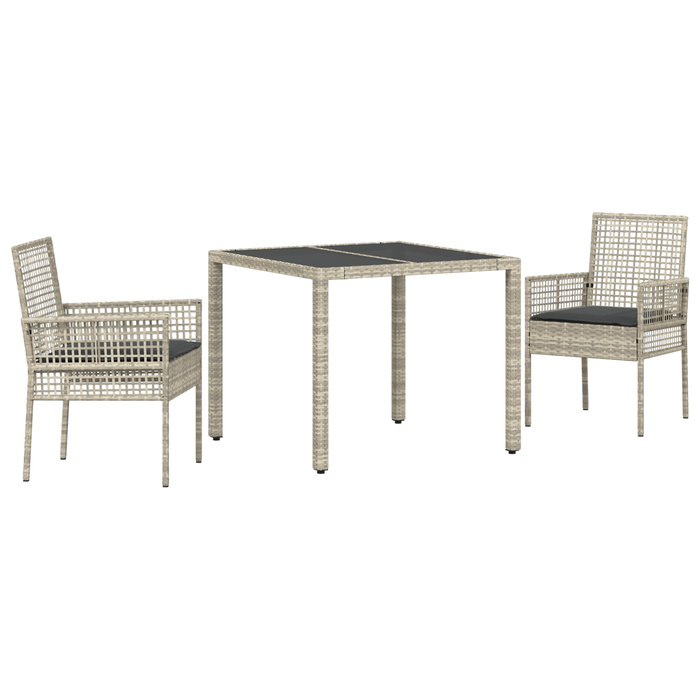 Set de dining pentru grădină vidaXL, 3 piese, cu perne, gri deschis, din ratan sintetic - WALTI WALTI