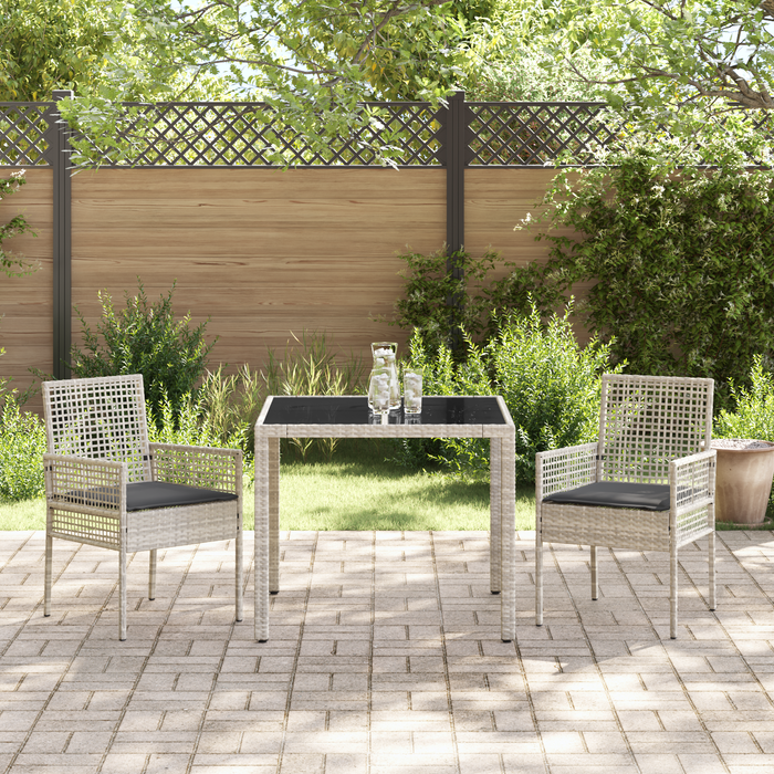 Set de dining pentru grădină vidaXL, 3 piese, cu perne, gri deschis, din ratan sintetic - WALTI WALTI