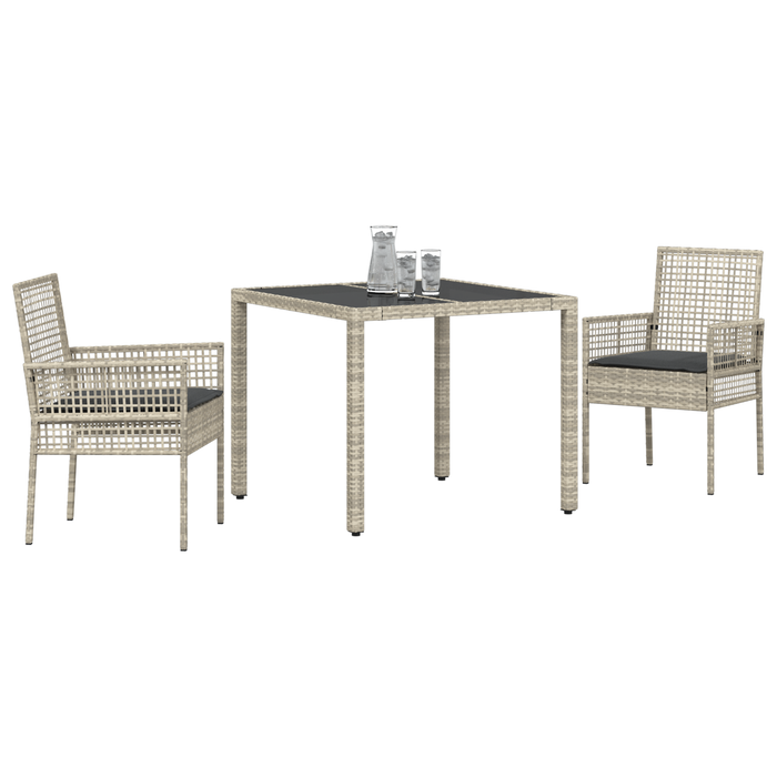 Set de dining pentru grădină vidaXL, 3 piese, cu perne, gri deschis, din ratan sintetic - WALTI WALTI