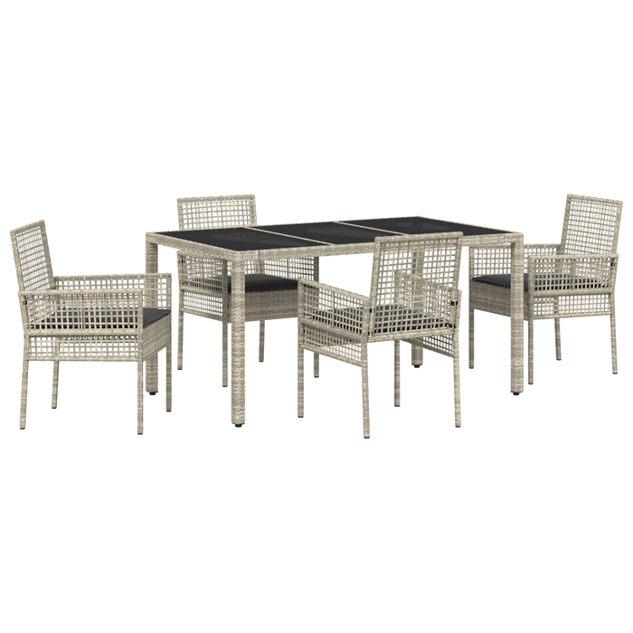 Set de dining pentru grădină vidaXL, 5 piese, cu perne, gri deschis, din poliratan - WALTI WALTI