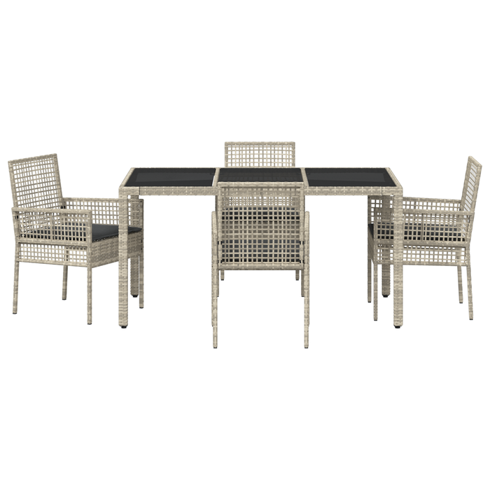Set de dining pentru grădină vidaXL, 5 piese, cu perne, gri deschis, din poliratan - WALTI WALTI