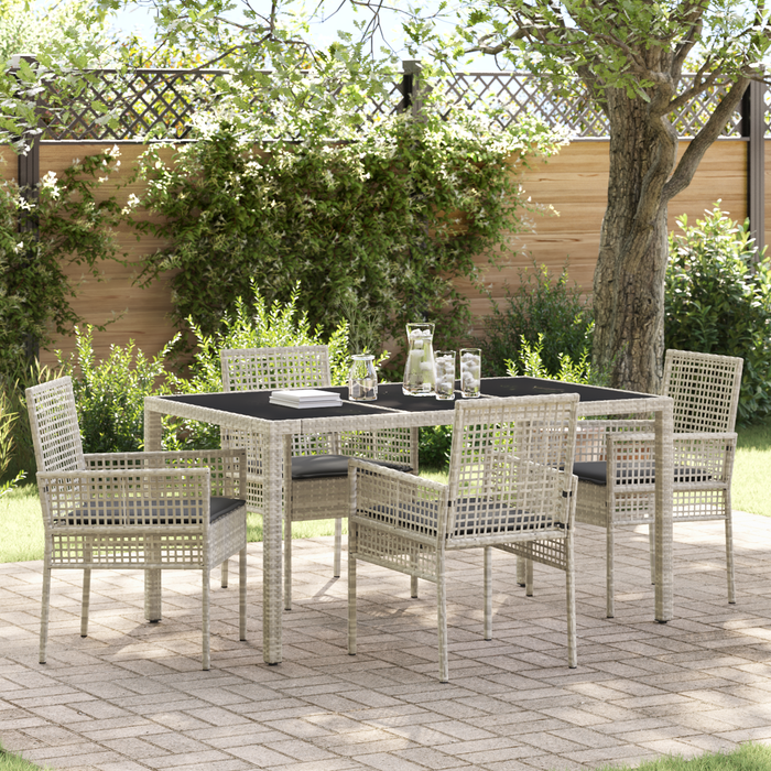 Set de dining pentru grădină vidaXL, 5 piese, cu perne, gri deschis, din poliratan - WALTI WALTI