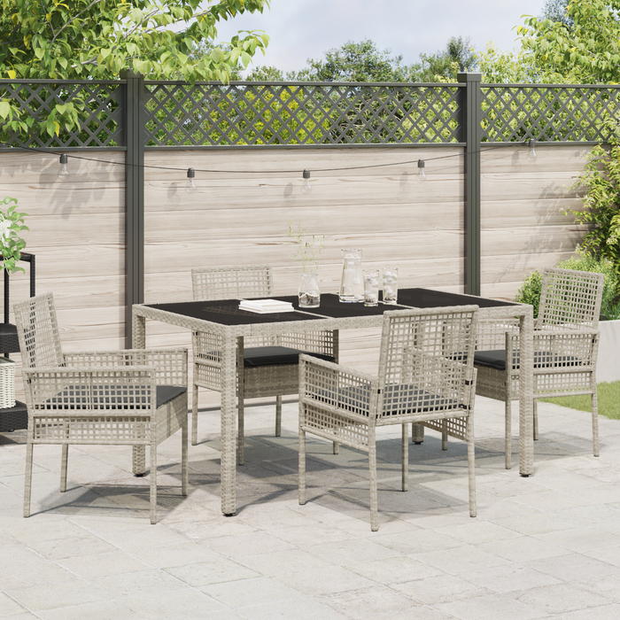 Set de dining pentru grădină vidaXL, 5 piese, cu perne, gri deschis, din poliratan - WALTI WALTI