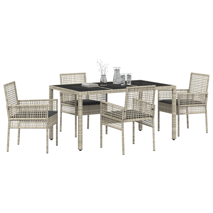 Set de dining pentru grădină vidaXL, 5 piese, cu perne, gri deschis, din poliratan - WALTI WALTI