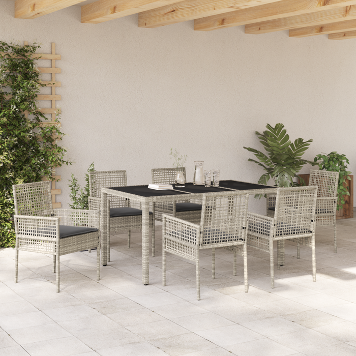 Set de dining pentru grădină din 7 piese cu perne Gri deschis din poliratan - WALTI WALTI