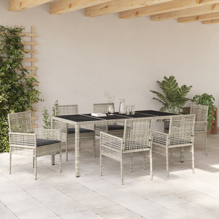 Set de dining pentru grădină cu 7 piese și perne gri deschis din poliratan - WALTI WALTI