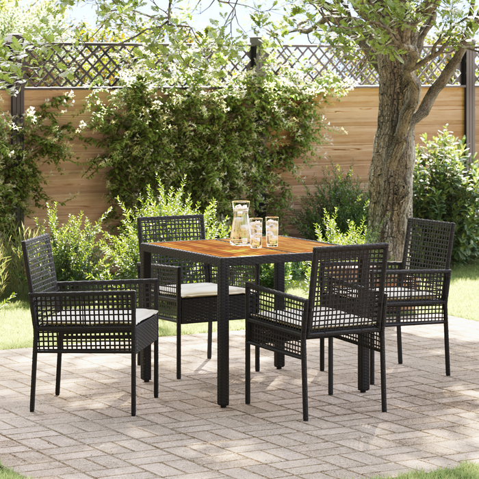 Set dining 5 piese pentru grădină cu perne, Negru, Poliratan - WALTI WALTI