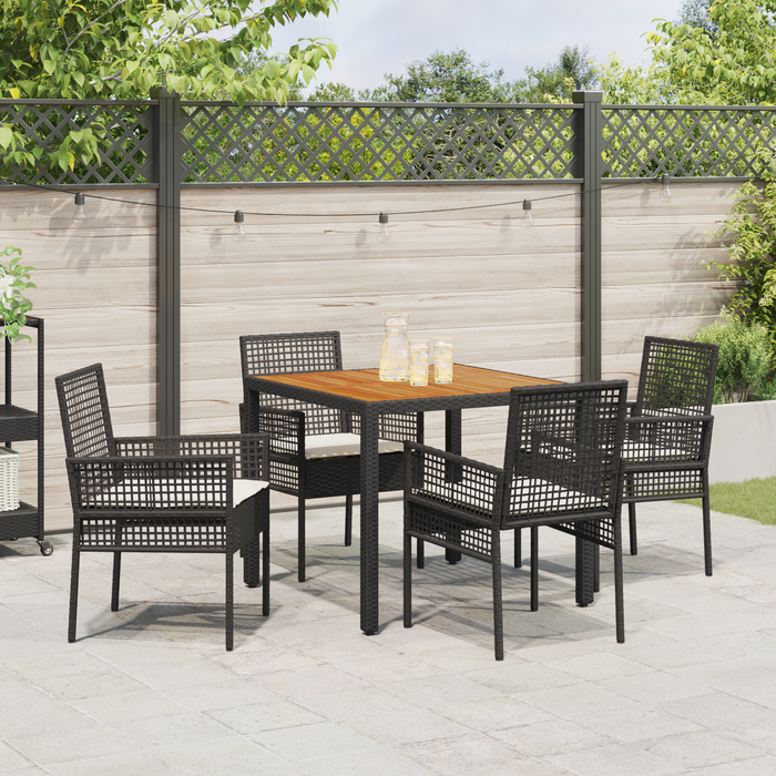 Set dining 5 piese pentru grădină cu perne, Negru, Poliratan - WALTI WALTI
