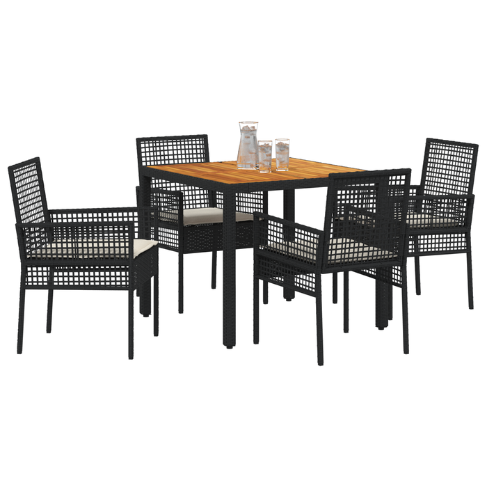 Set dining 5 piese pentru grădină cu perne, Negru, Poliratan - WALTI WALTI
