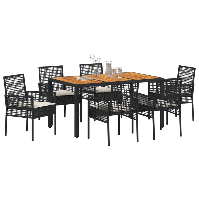 Set de dining cu 7 piese cu perne, Negru, Poliratan - WALTI WALTI