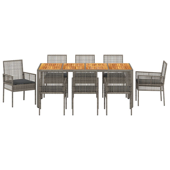 Set dining cu 9 piese și perne Gri din ratan poli - WALTI WALTI