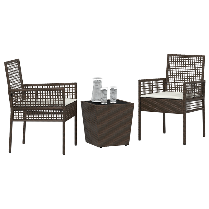 Set bistro de grădină, 3 piese, cu perne, maro, poliratan - WALTI WALTI
