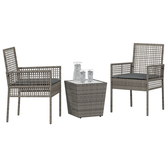 Set bistro de grădină, 3 piese, cu perne, gri, poliratan - WALTI WALTI