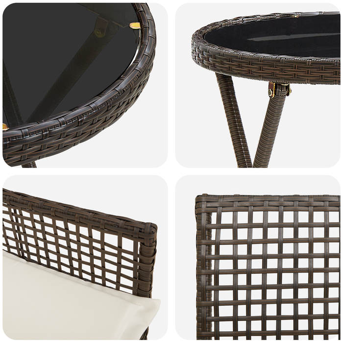 Set bistro de grădină, 3 piese, cu perne, maro, poliratan - WALTI WALTI