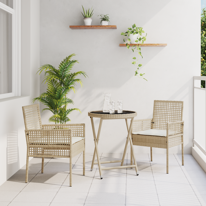 Set bistro de grădină, 3 piese, cu perne, bej, poliratan - WALTI WALTI