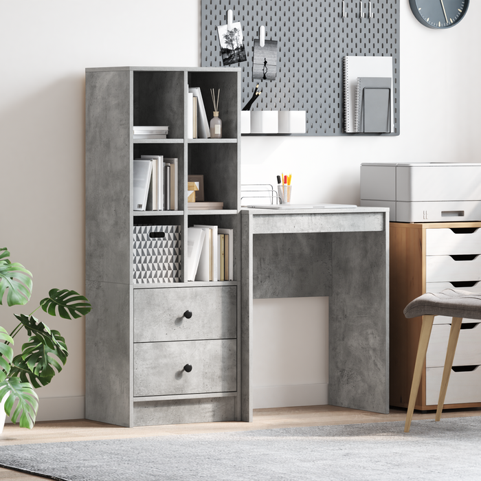 Birou cu sertar cu raft cu depozitare 2 pcs Gri din beton - WALTI WALTI