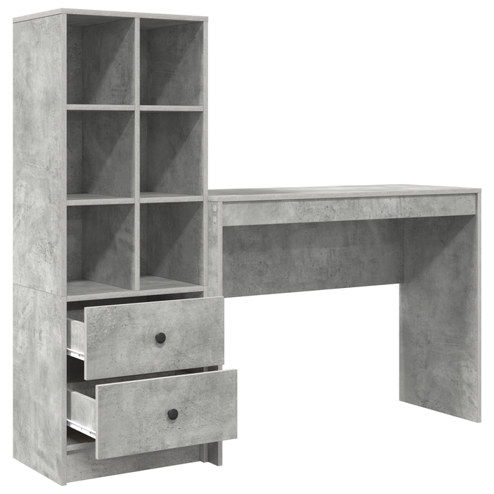 Birou cu sertar cu raft cu depozitare 2 pcs Gri din beton - WALTI WALTI