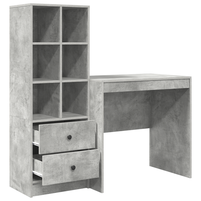 Birou cu sertar cu raft cu depozitare 2 pcs Gri din beton - WALTI WALTI