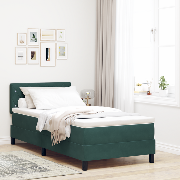 Pat Box Spring cu Saltea Verde Închis 90x200 cm Catifea - WALTI WALTI