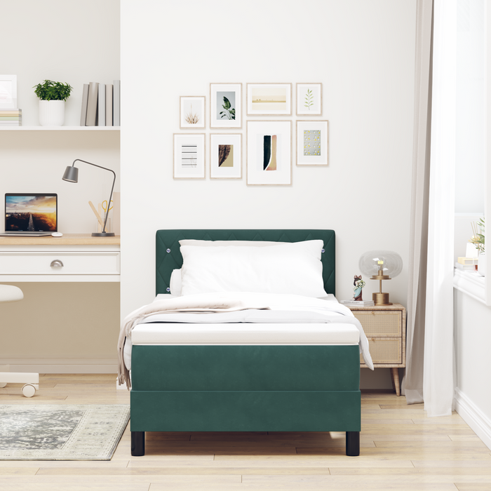 Pat Box Spring cu Saltea Verde Închis 90x200 cm Catifea - WALTI WALTI