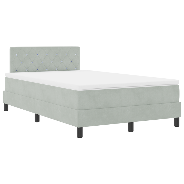 Pat box spring cu saltea, gri deschis, dublu mic, catifea - WALTI WALTI
