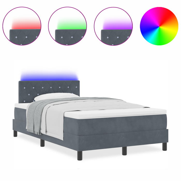 Pat box spring cu saltea, gri închis, dublu mic, catifea - WALTI WALTI