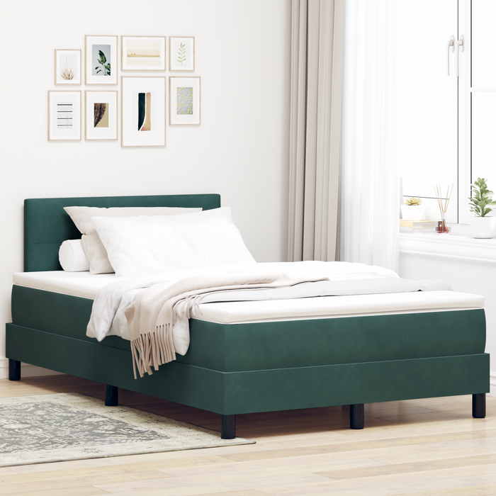 Pat box spring cu saltea, verde închis, dublu mic, catifea - WALTI WALTI