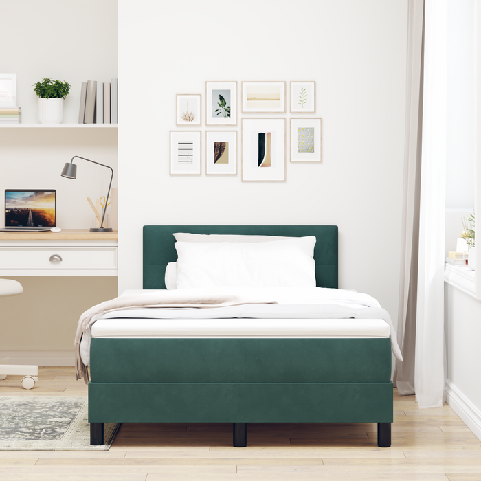 Pat box spring cu saltea, verde închis, dublu mic, catifea - WALTI WALTI
