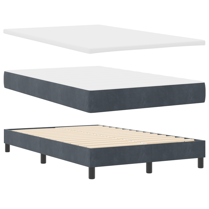 Pat box spring cu saltea, gri închis, dublu mic, catifea - WALTI WALTI