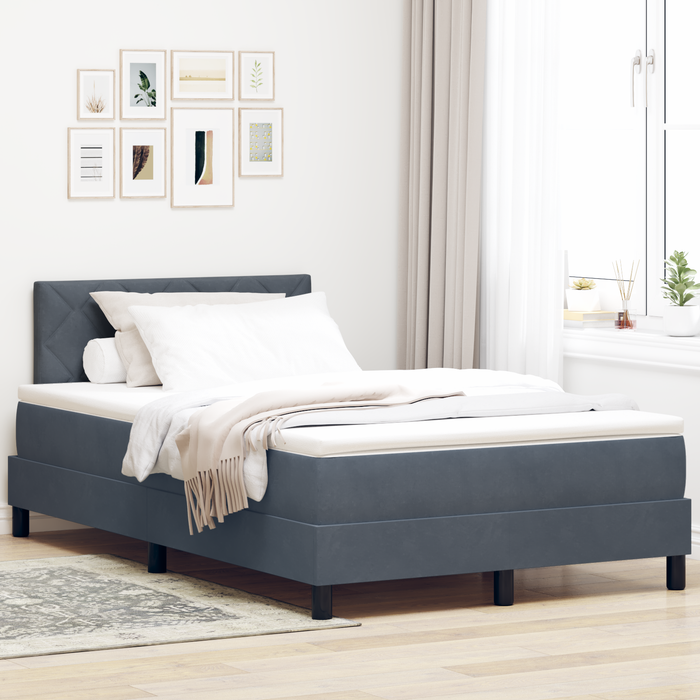 Pat box spring cu saltea, gri închis, dublu mic, catifea - WALTI WALTI