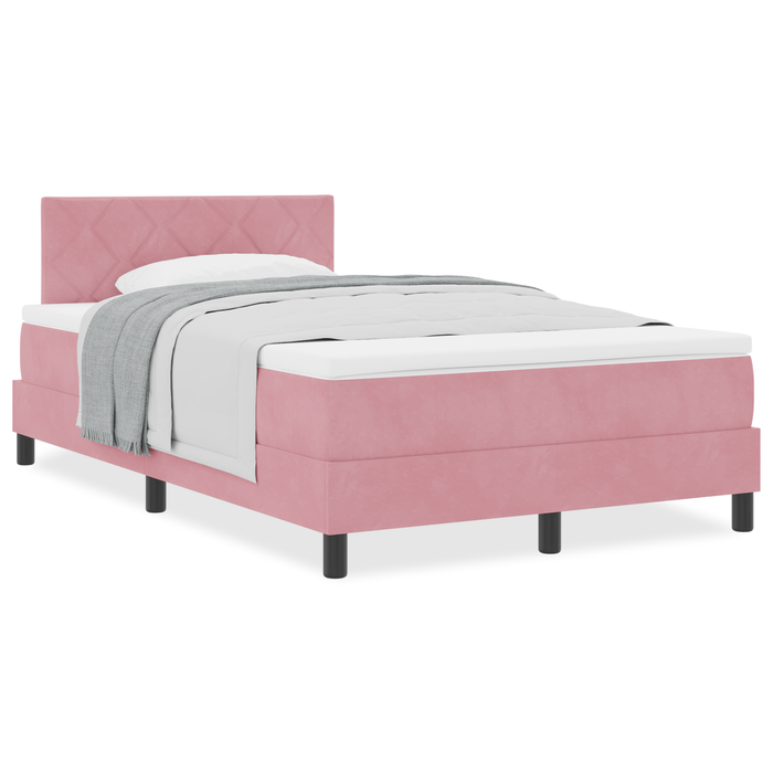 Pat box spring cu saltea, roz, dublu mic, catifea - WALTI WALTI