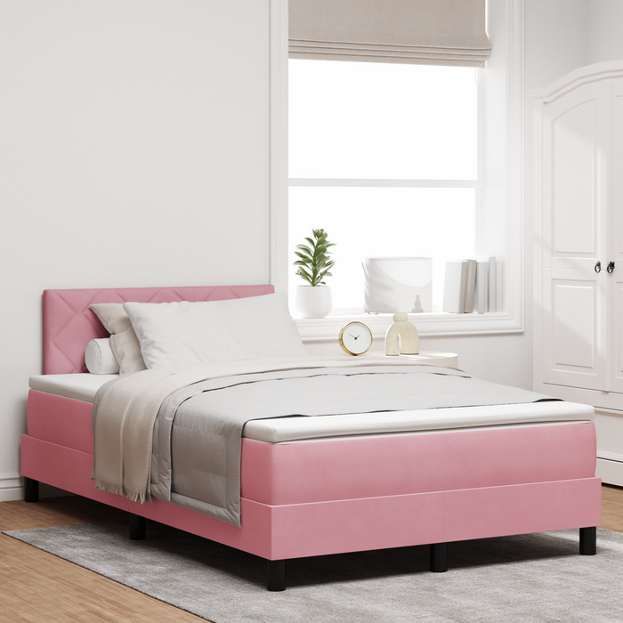 Pat box spring cu saltea, roz, dublu mic, catifea - WALTI WALTI