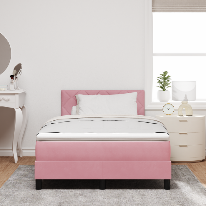 Pat box spring cu saltea, roz, dublu mic, catifea - WALTI WALTI