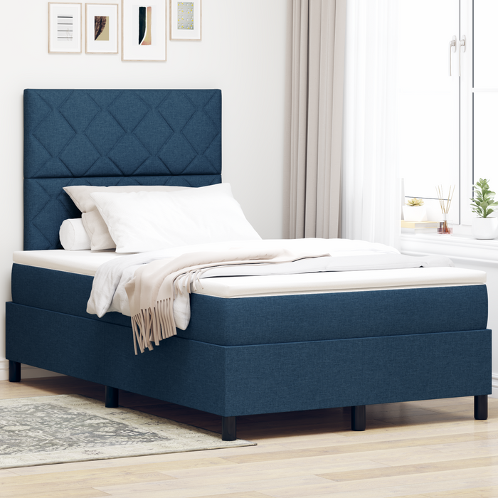 Pat Box Spring cu Saltea Albastră 120x200 cm Țesătură - WALTI WALTI