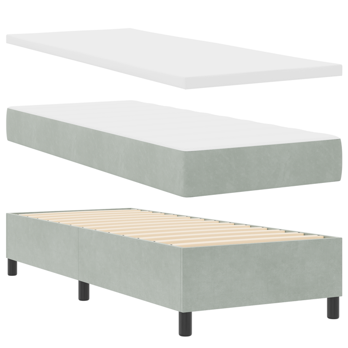 Pat box spring cu saltea, gri deschis, 80x200 cm, catifea - WALTI WALTI