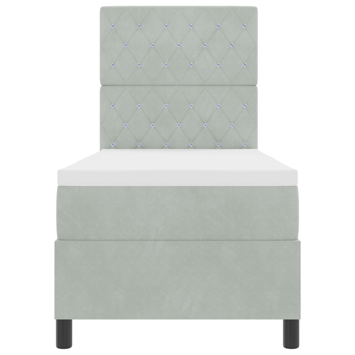 Pat box spring cu saltea, gri deschis, 80x200 cm, catifea - WALTI WALTI