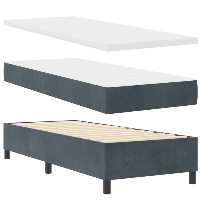 Pat box spring cu saltea, gri închis, 80x200 cm, catifea - WALTI WALTI