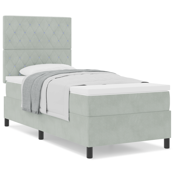 Pat cu saltea Box Spring vidaXL Gri deschis 100x200 cm Catifea - WALTI WALTI