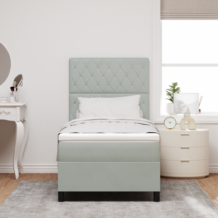 Pat cu saltea Box Spring vidaXL Gri deschis 100x200 cm Catifea - WALTI WALTI