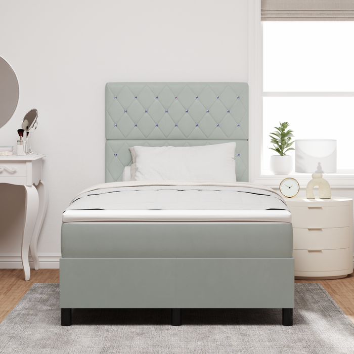 Pat box spring cu saltea, gri deschis, dublu mic, catifea - WALTI WALTI