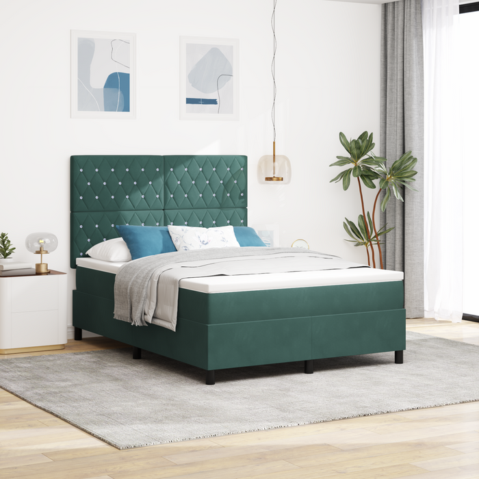 Pat box spring cu saltea, verde închis, 140x190 cm, catifea - WALTI WALTI