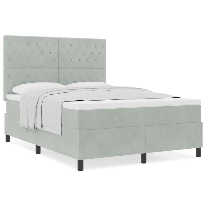 Pat box spring cu saltea, gri deschis, 140x200 cm, catifea - WALTI WALTI